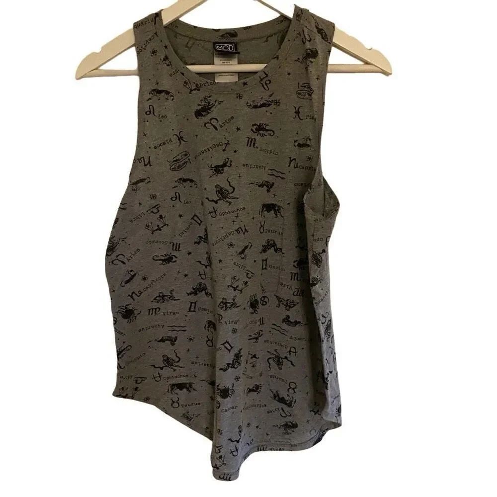 Modern Lux razor back tee size XL zodiac signs black gray